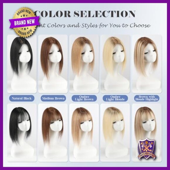 Human Hair Topper with Bangs 12 Inch 3.5x5.5 Inch Base for Thinning Hair main image 5